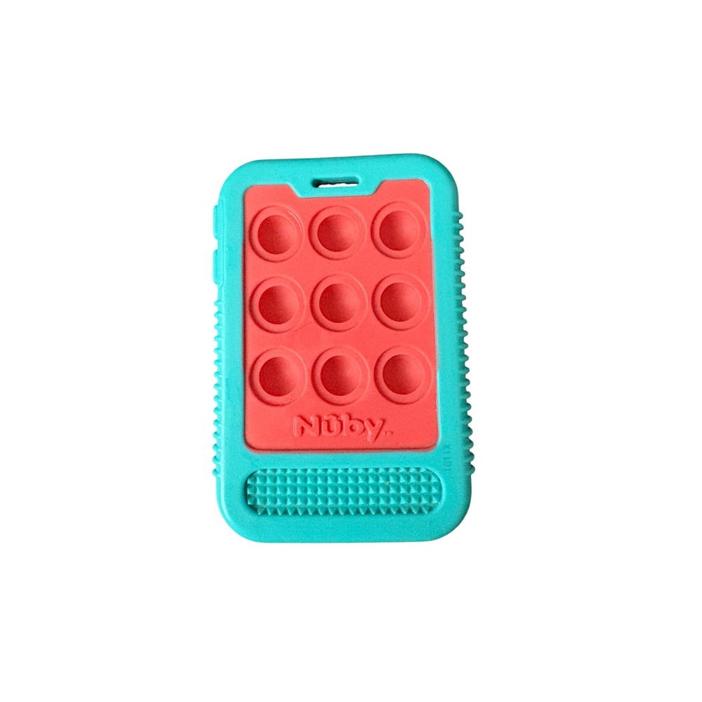 Nuby Silicone Phone Pop It Teether Sensory Baby Toy Turquoise Pink BPA Free